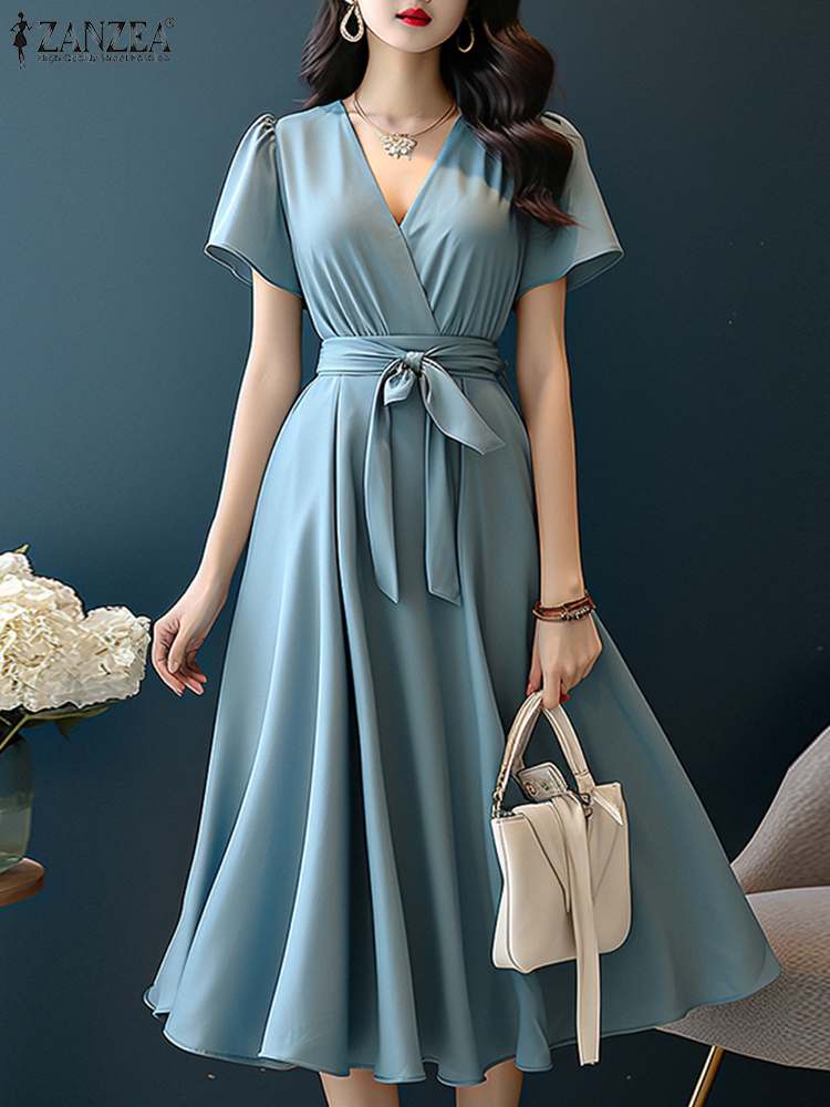 Women Formal Wear Zara - ZANZEA 2024 Zarif Kısa Kollu evaze