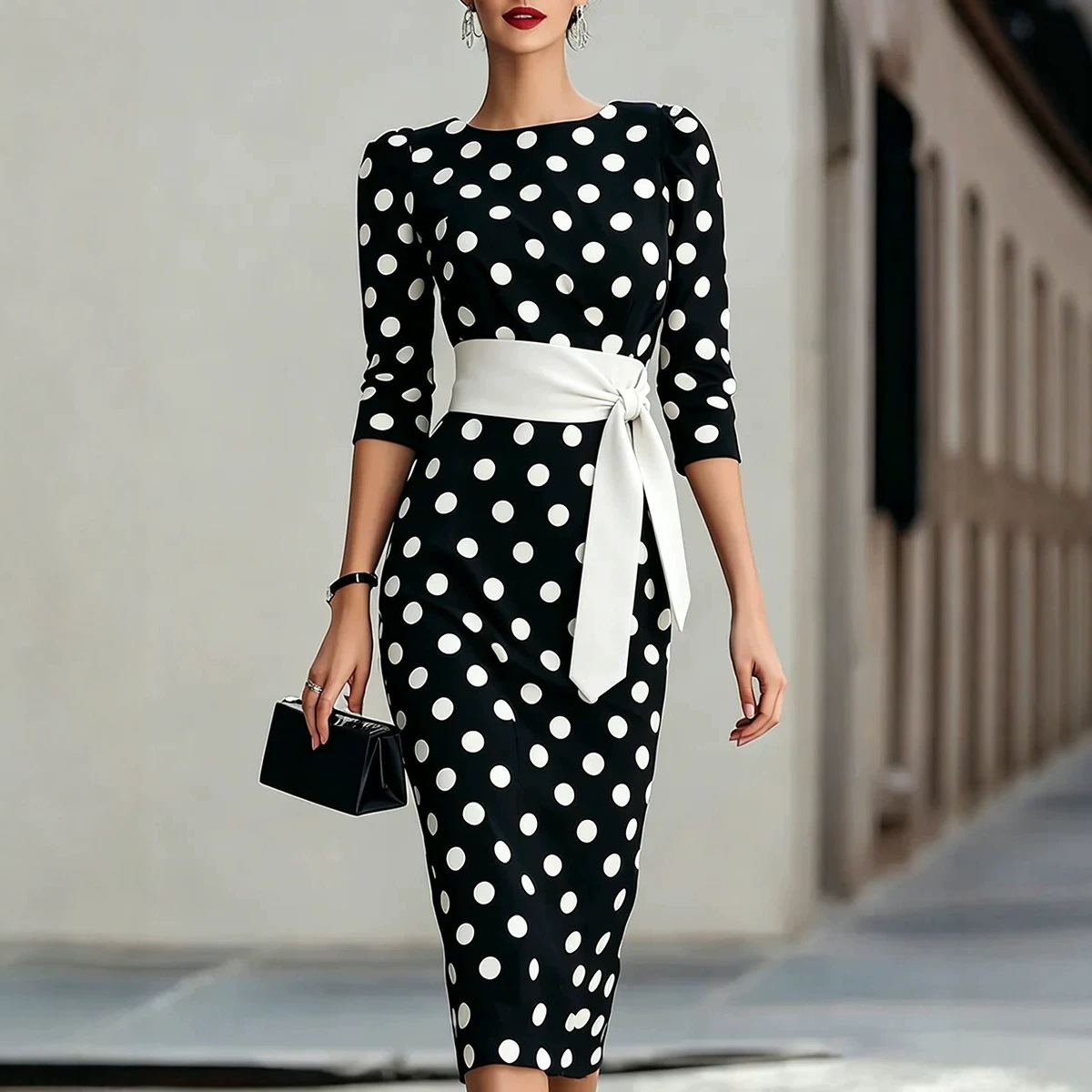 Women Formal Office Wear Tops - Kadınlar için Şık Siyah Beyaz Puantiyeli