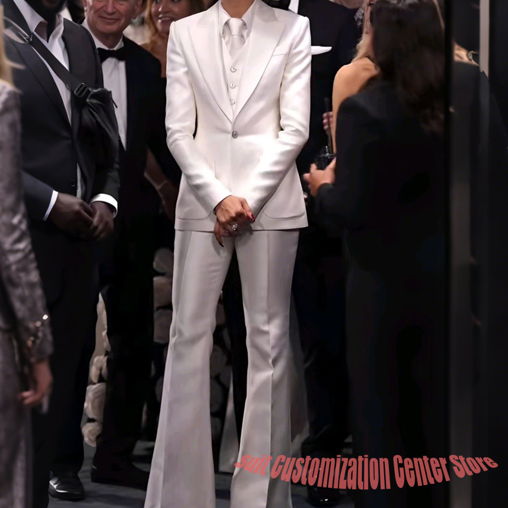 Women Formal Wear White Shirt - Kadın Beyaz Saten Özel Dikim Takım