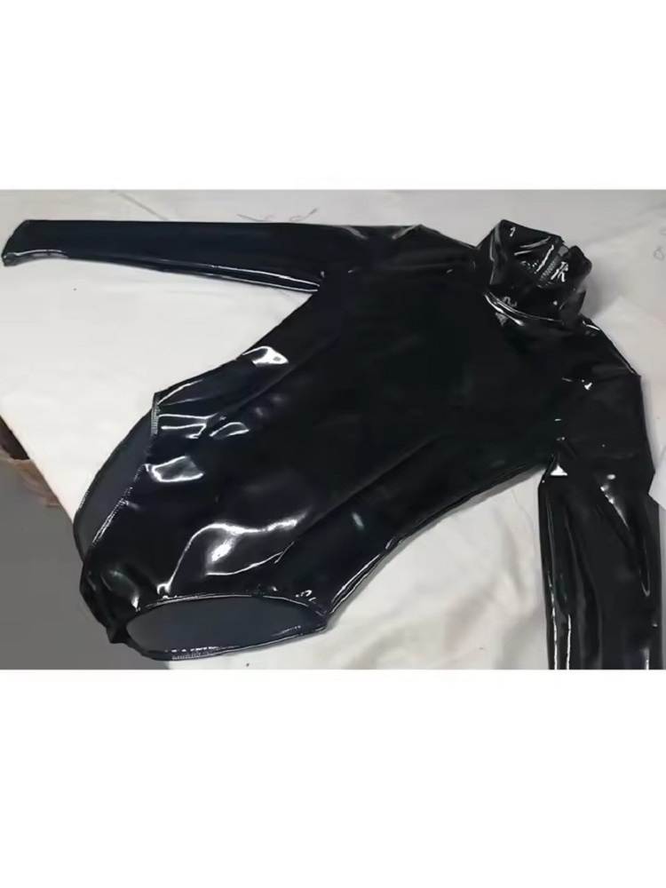 Turtleneck Bodysuit Office - Kadın Sahte Lateks PVC Ayna Baskılı
