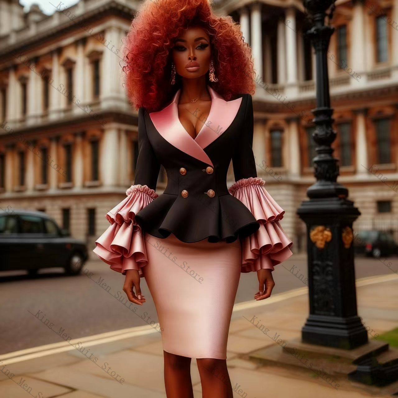 Women'S Formal Wear Wedding Guest - Siyah Pembe Kadın Takım Elbise Seti