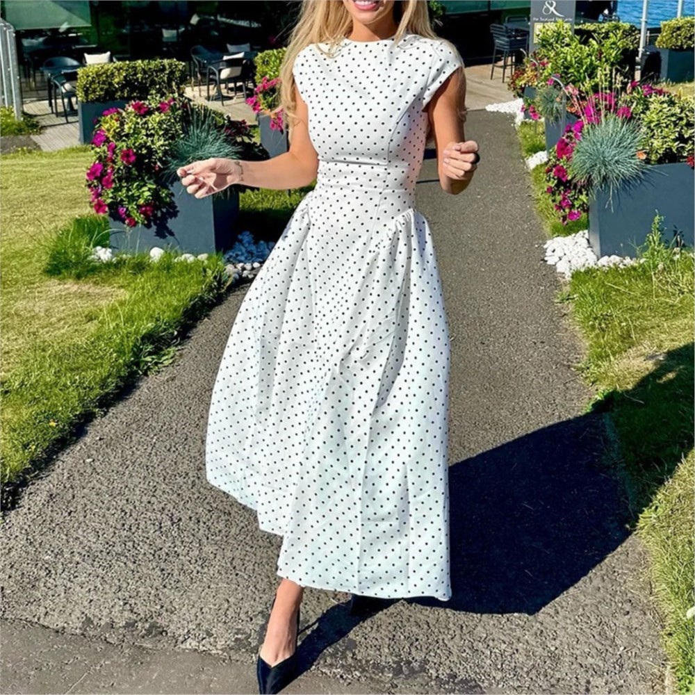 Women Formal Office Wear Tops - Yaz Baskılı Puantiyeli Kadın Kısa Kollu
