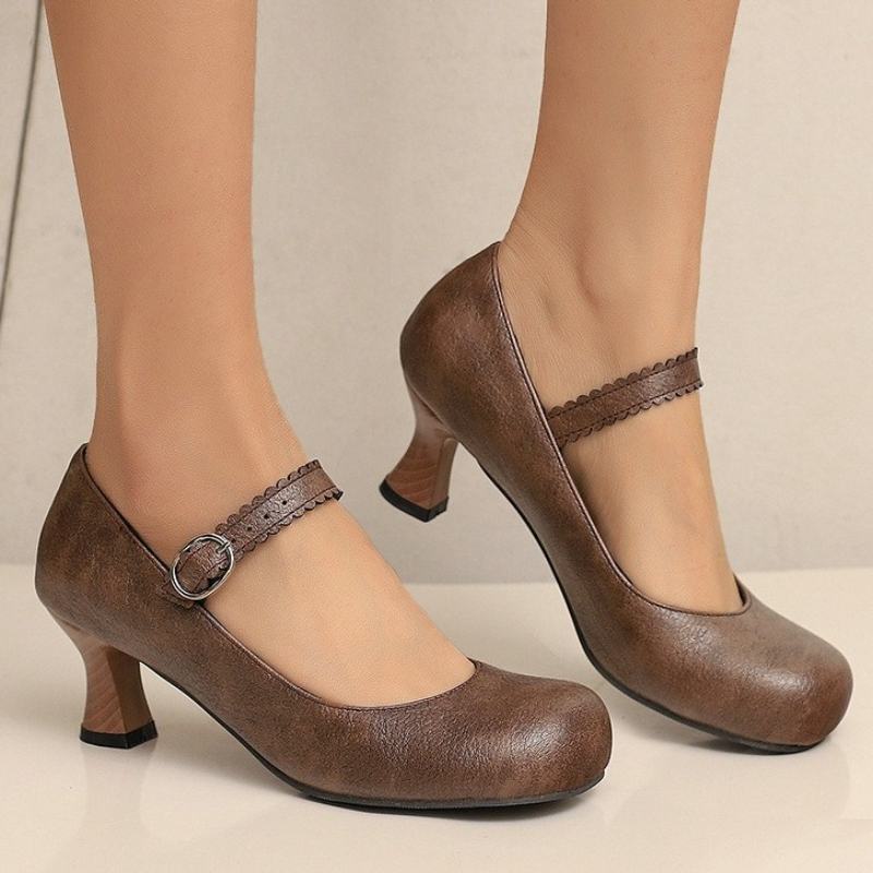 Formal Women Daily Wear Shoes - Kadın Retro Mary Jane Pompaları Yuvarlak