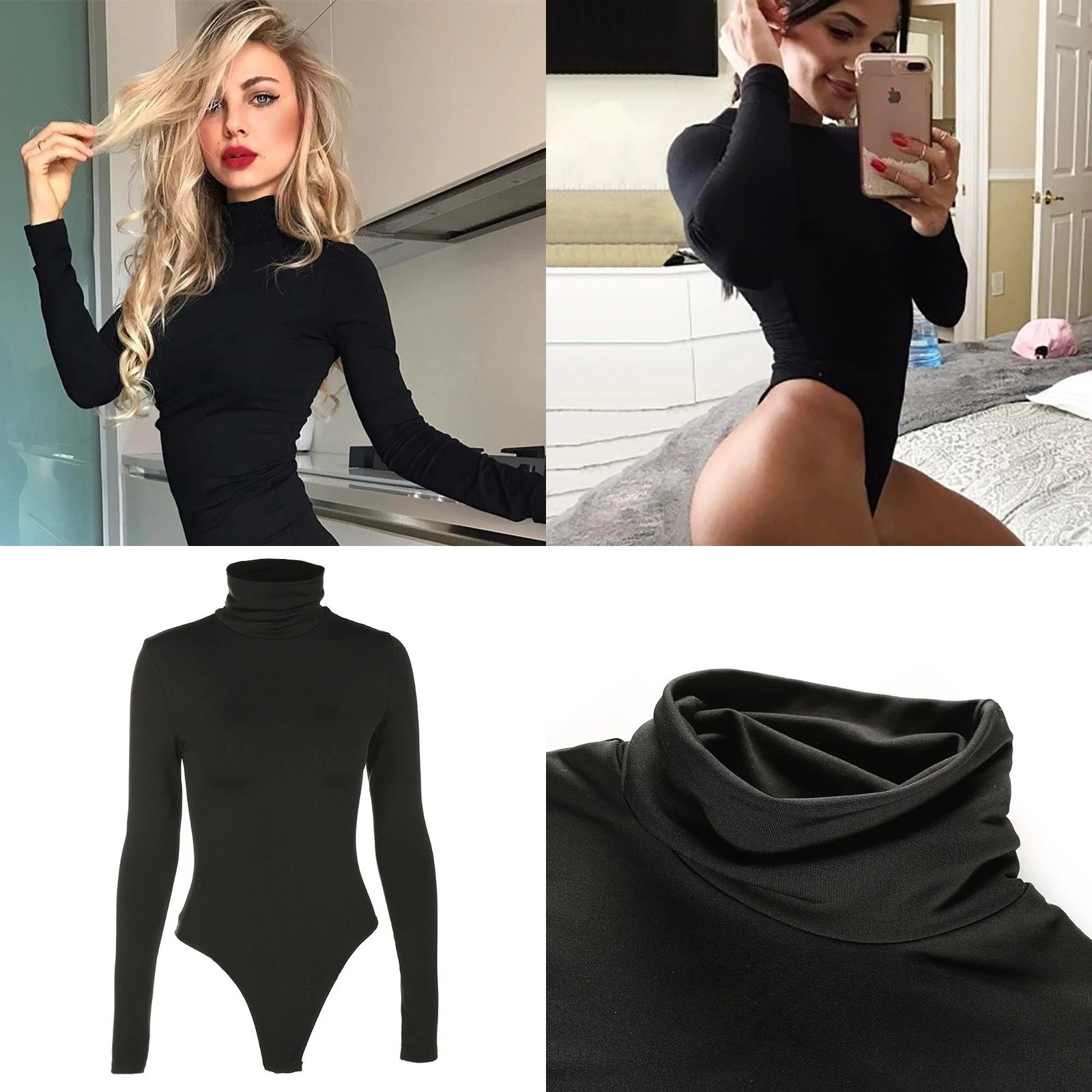 Turtleneck Bodysuit Office - Balıkçı Yaka Kadın Uzun Kollu Düz