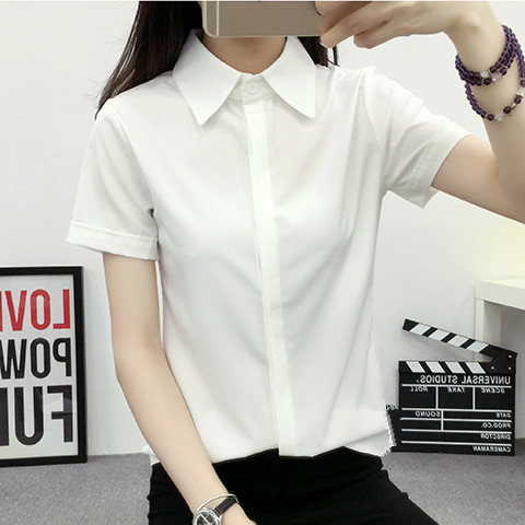 Women Formal Wear White Shirt - Beyaz Gevşek Kısa Kollu Gömlek Kadın