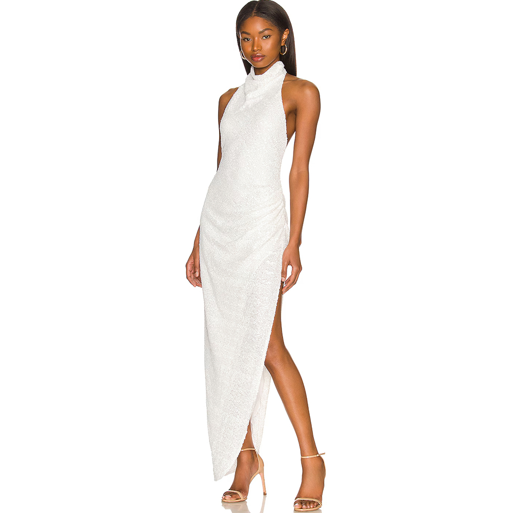 Women'S Formal Wear Wedding Guest - Abiye Elbiseler Beyaz Payetli Yüksek Yırtmaçlı