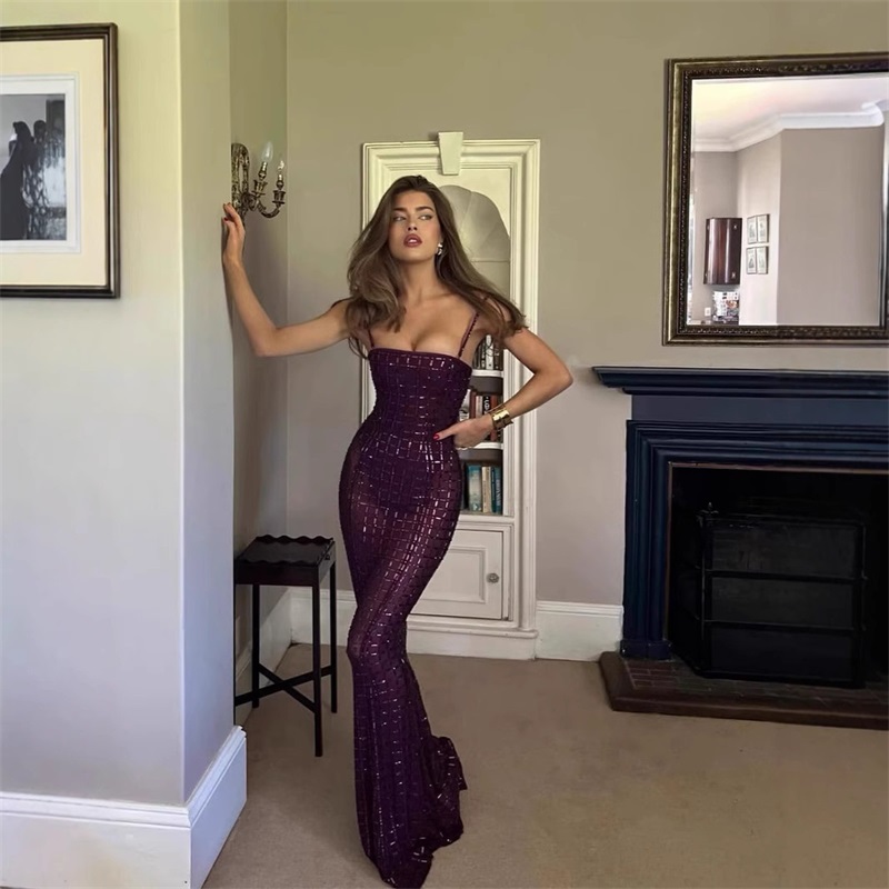 Women'S Red Formal Wear - Mor Kristal Kadın Balo Elbise Seksi