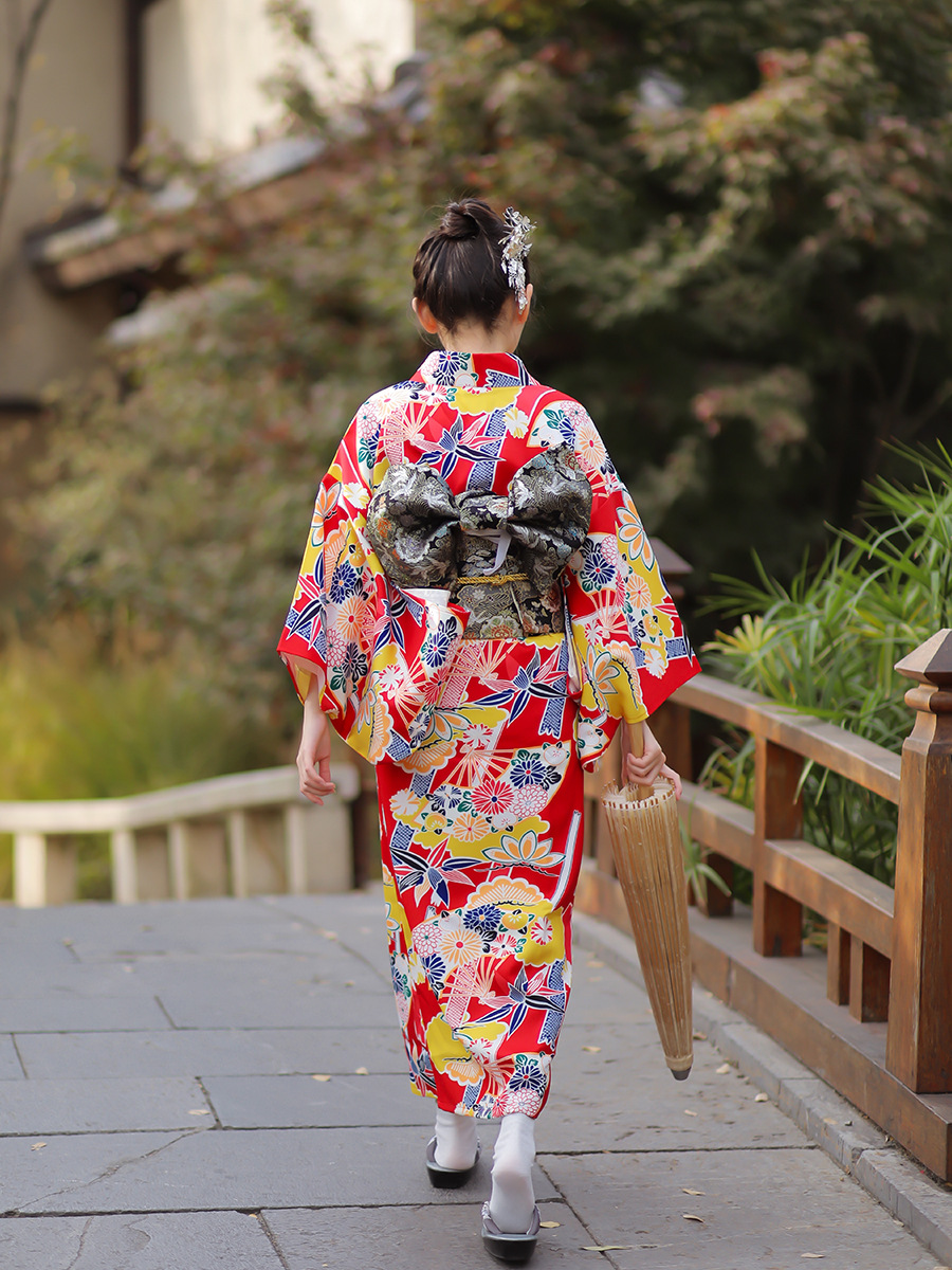 Japanese Women Formal Wear - Kadın Japon Geleneksel Kimono Kırmızı Modifiye