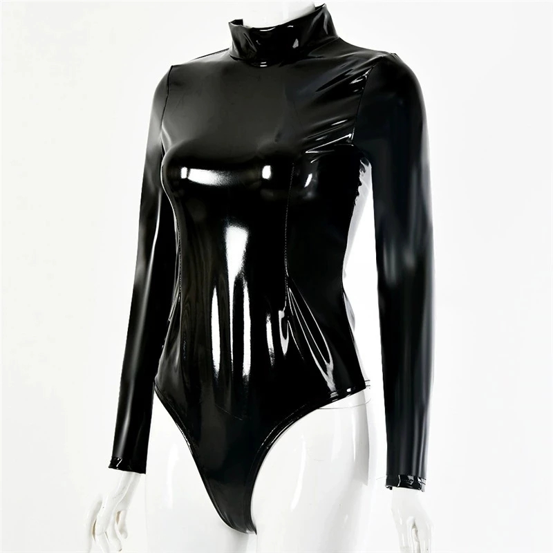 Kadın Sahte Lateks PVC Ayna Ba - Turtleneck Bodysuit Office incelemesi ve fiyatı