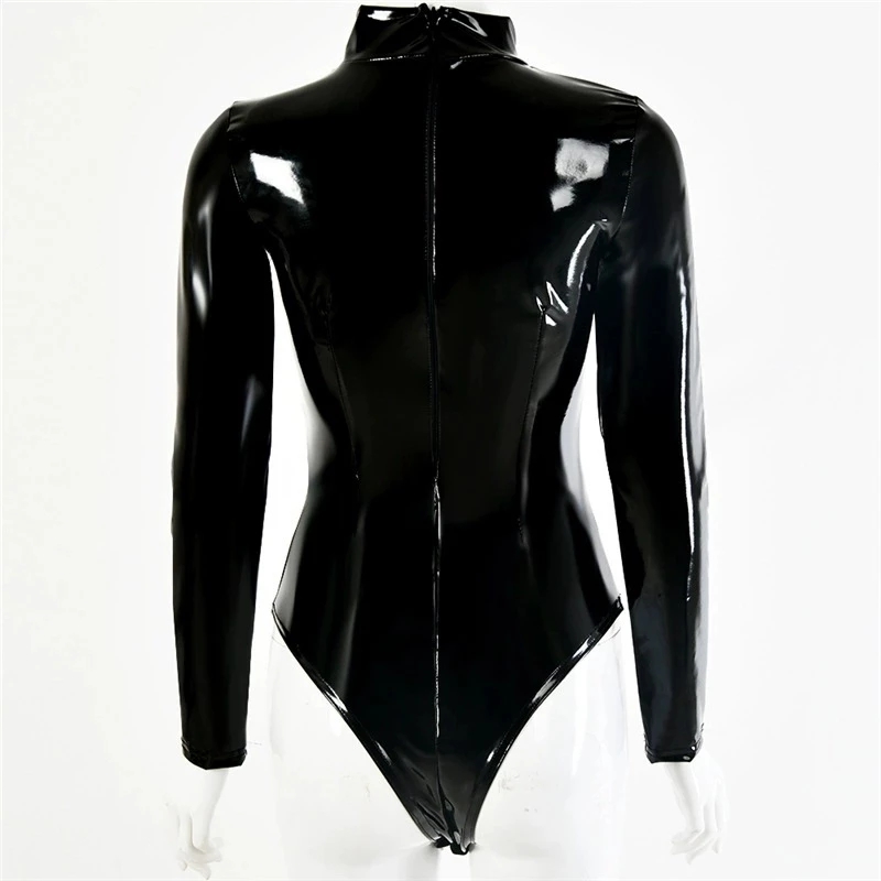 Kadın Sahte Lateks PVC Ayna Ba - Turtleneck Bodysuit Office incelemesi ve fiyatı
