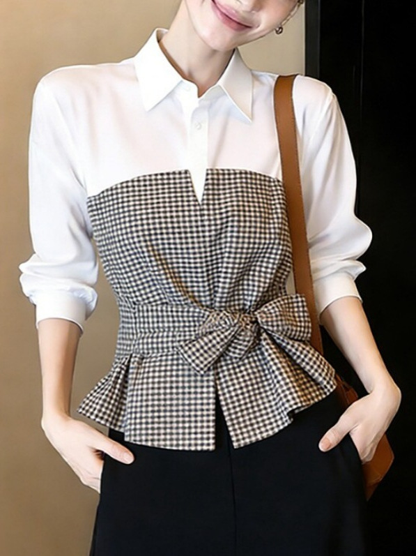 Yeni Beyaz Siyah Gingham Patch - Women Formal Wear White Shirt incelemesi ve fiyatı