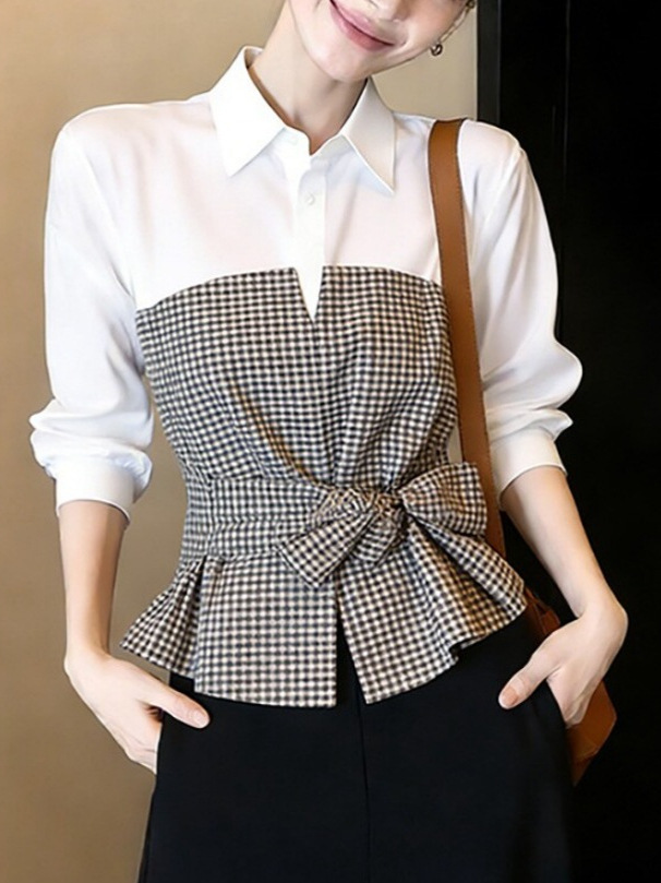 Yeni Beyaz Siyah Gingham Patch - Women Formal Wear White Shirt incelemesi ve fiyatı