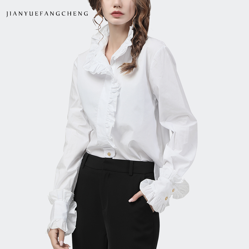 Zarif Ruffles kadınlar beyaz p - Women Formal Office Wear Tops incelemesi ve fiyatı