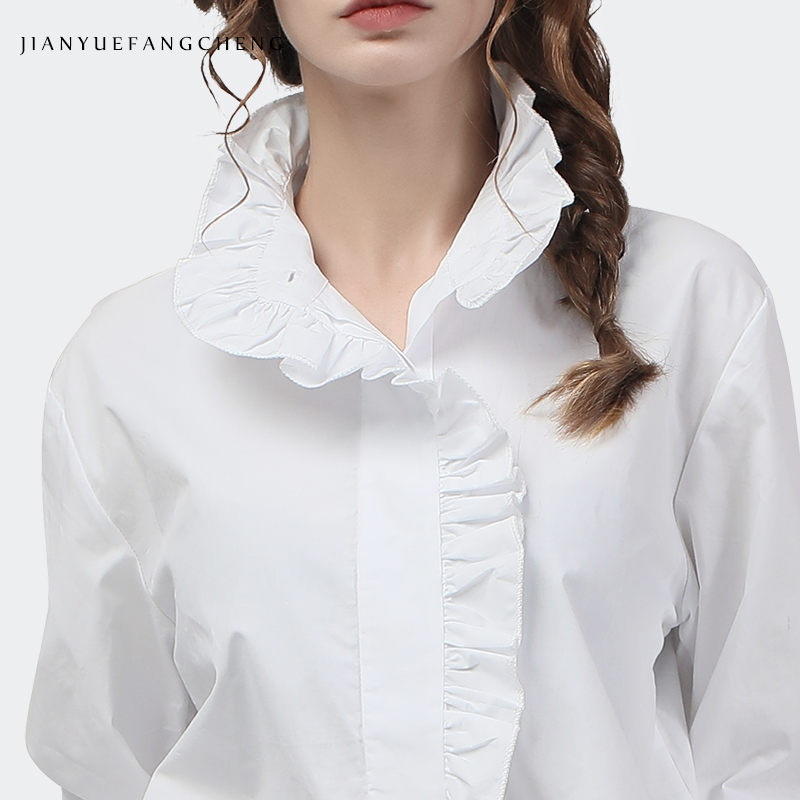 Zarif Ruffles kadınlar beyaz p - Women Formal Office Wear Tops incelemesi ve fiyatı